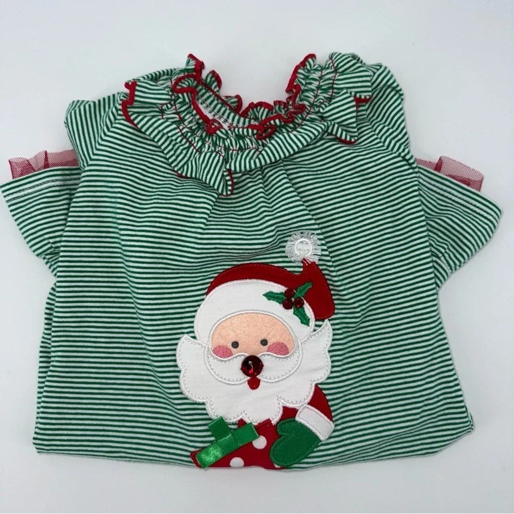 Bonnie Baby Green Striped Santa Baby Romper